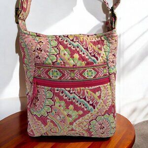 Vera Bradley Quilted Paisley Crossbody Bag Pink Yellow Green 9.5"W x 11"H